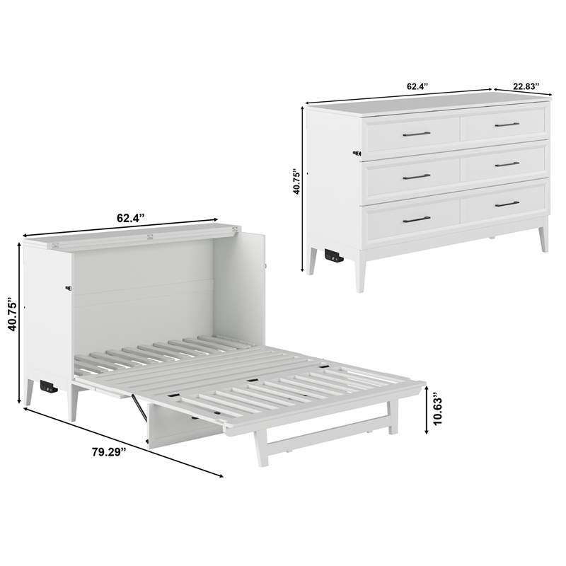 Santa Fe Queen Wood Murphy Bed Chest with Mattress & Built-in Charger in White