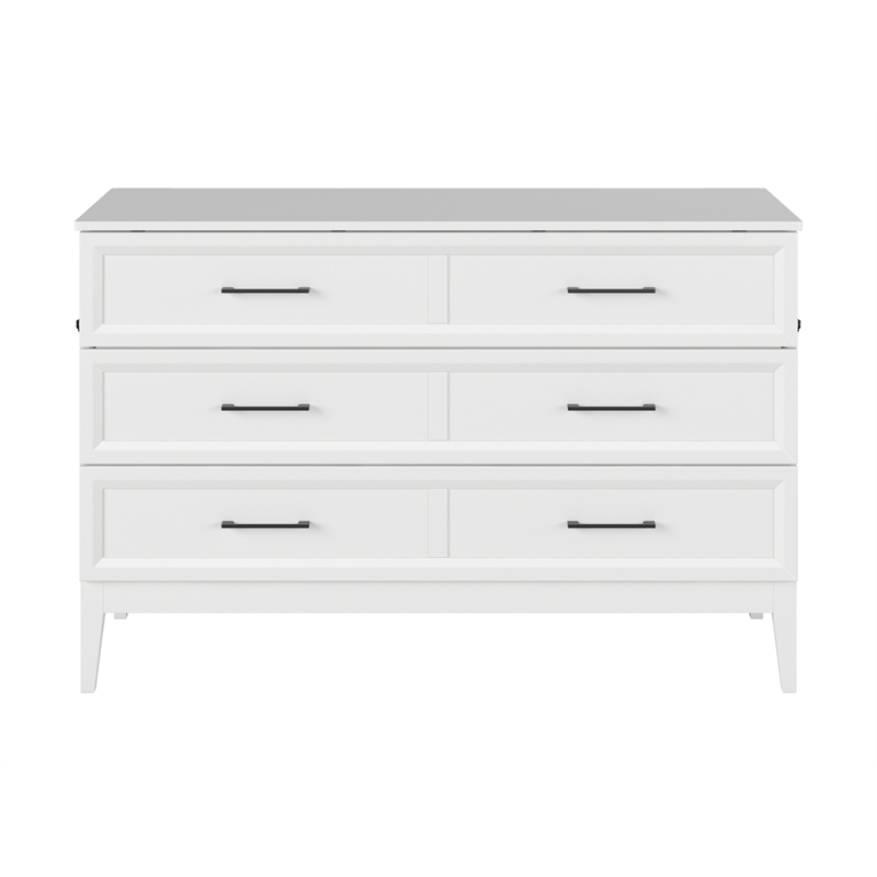 Santa Fe Queen Wood Murphy Bed Chest with Mattress & Built-in Charger in White