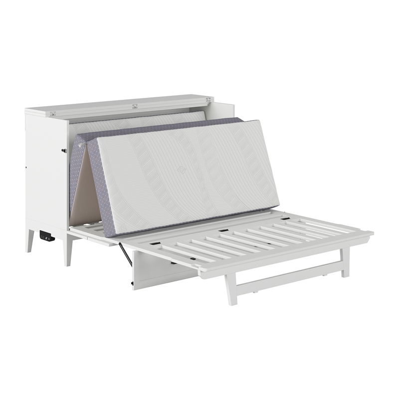 Santa Fe Queen Wood Murphy Bed Chest with Mattress & Built-in Charger in White