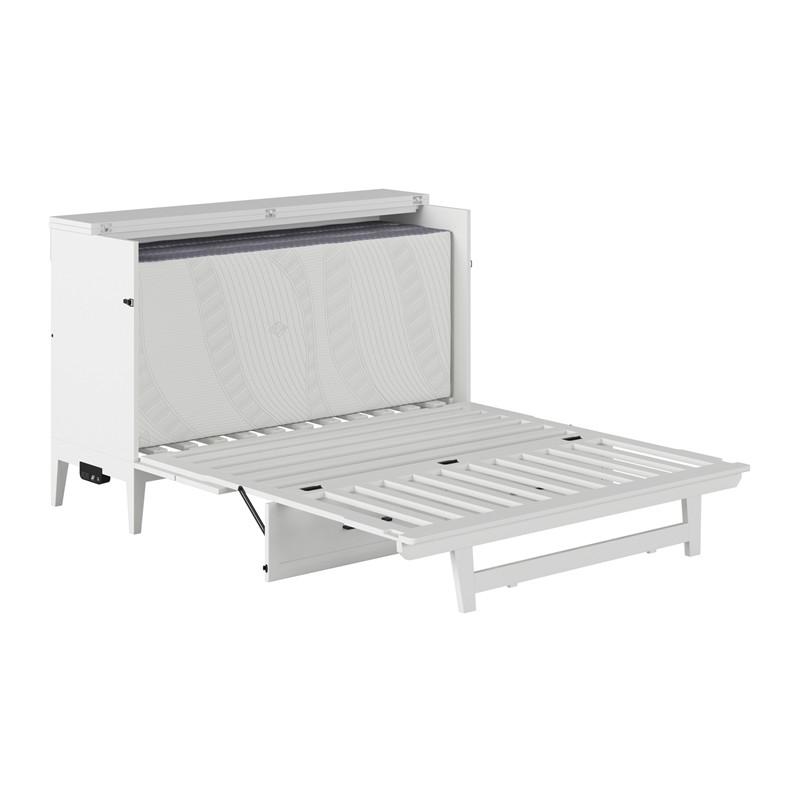 Santa Fe Queen Wood Murphy Bed Chest with Mattress & Built-in Charger in White