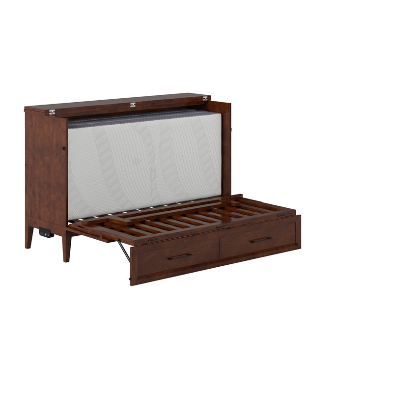 Santa Fe Queen Wood Murphy Bed Chest with Mattress & Built-in Charger in Walnut