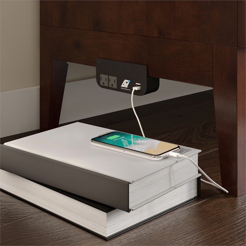 Santa Fe Queen Wood Murphy Bed Chest with Mattress & Built-in Charger in Walnut