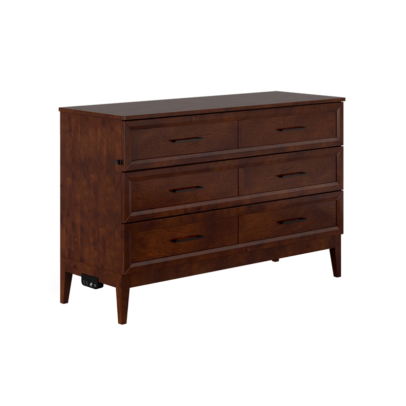 Santa Fe Queen Wood Murphy Bed Chest with Mattress & Built-in Charger in Walnut