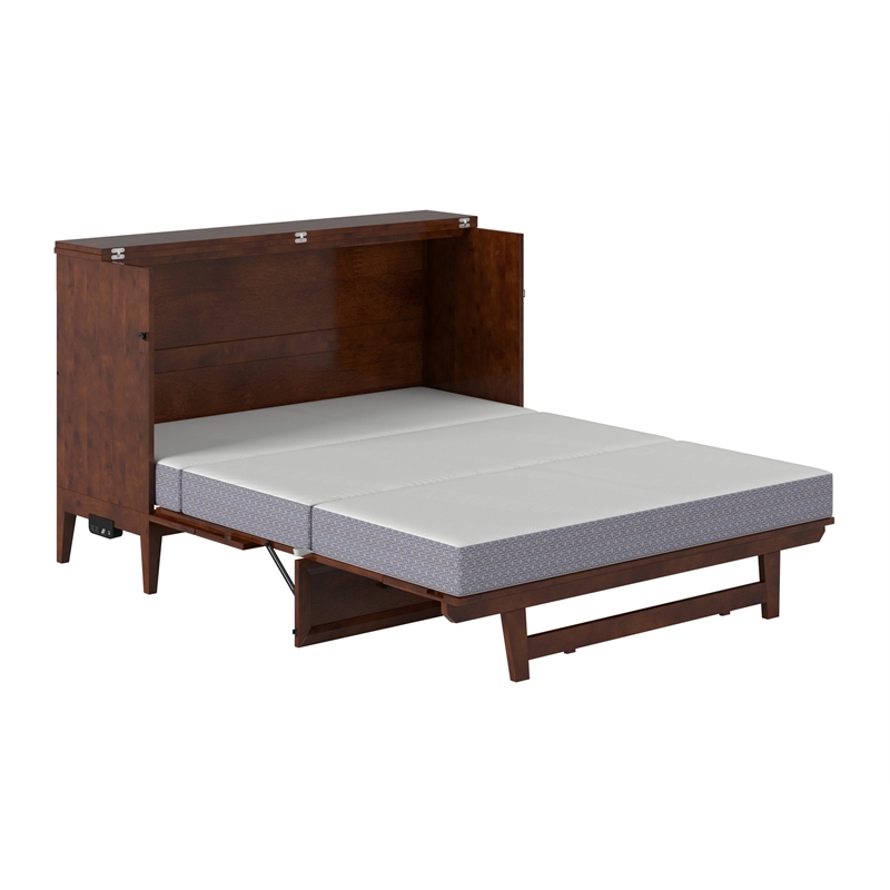 Santa Fe Queen Wood Murphy Bed Chest with Mattress & Built-in Charger in Walnut