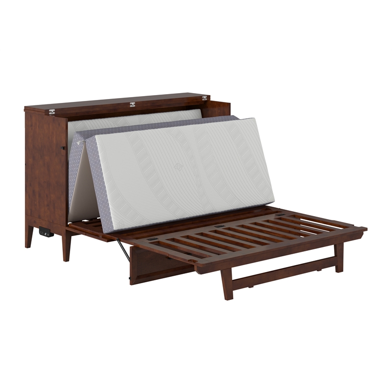 Santa Fe Queen Wood Murphy Bed Chest with Mattress & Built-in Charger in Walnut