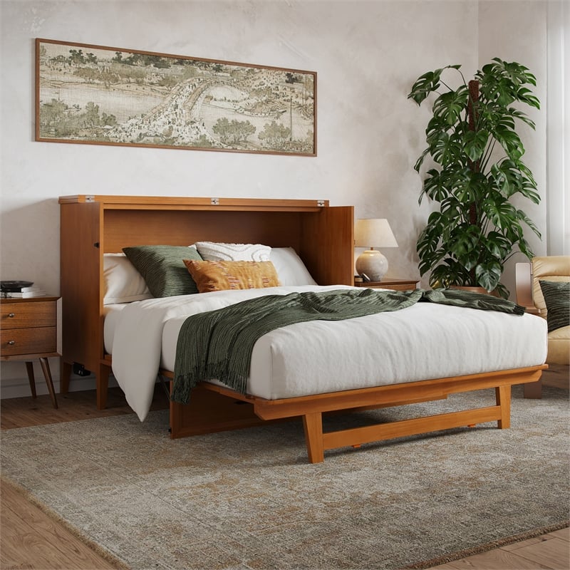 Santa Fe Queen Murphy Bed Chest with Mattress & Built-in Charger in Light Toffee