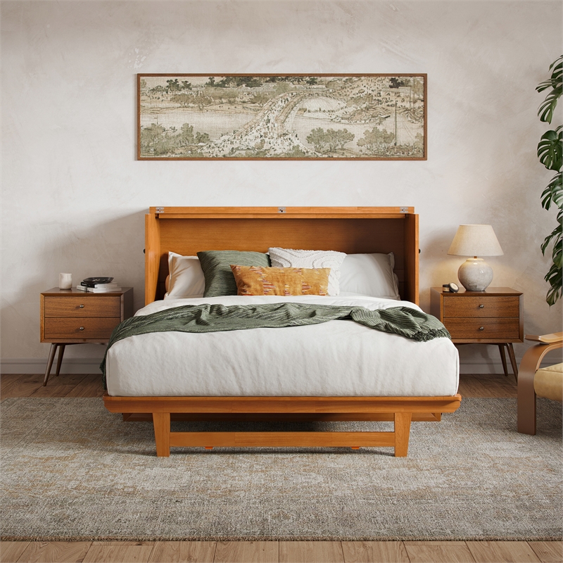 Santa Fe Queen Murphy Bed Chest with Mattress & Built-in Charger in Light Toffee