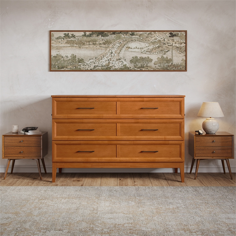 Santa Fe Queen Murphy Bed Chest with Mattress & Built-in Charger in Light Toffee