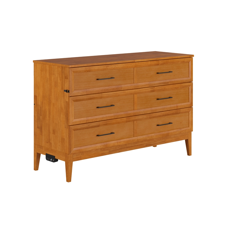 Santa Fe Queen Murphy Bed Chest with Mattress & Built-in Charger in Light Toffee