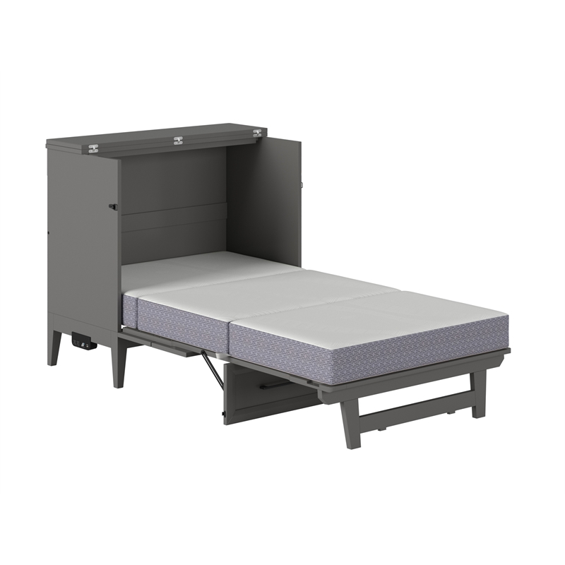 Santa Fe Twin Wood Murphy Bed Chest with Mattress & Built-in Charger in Gray