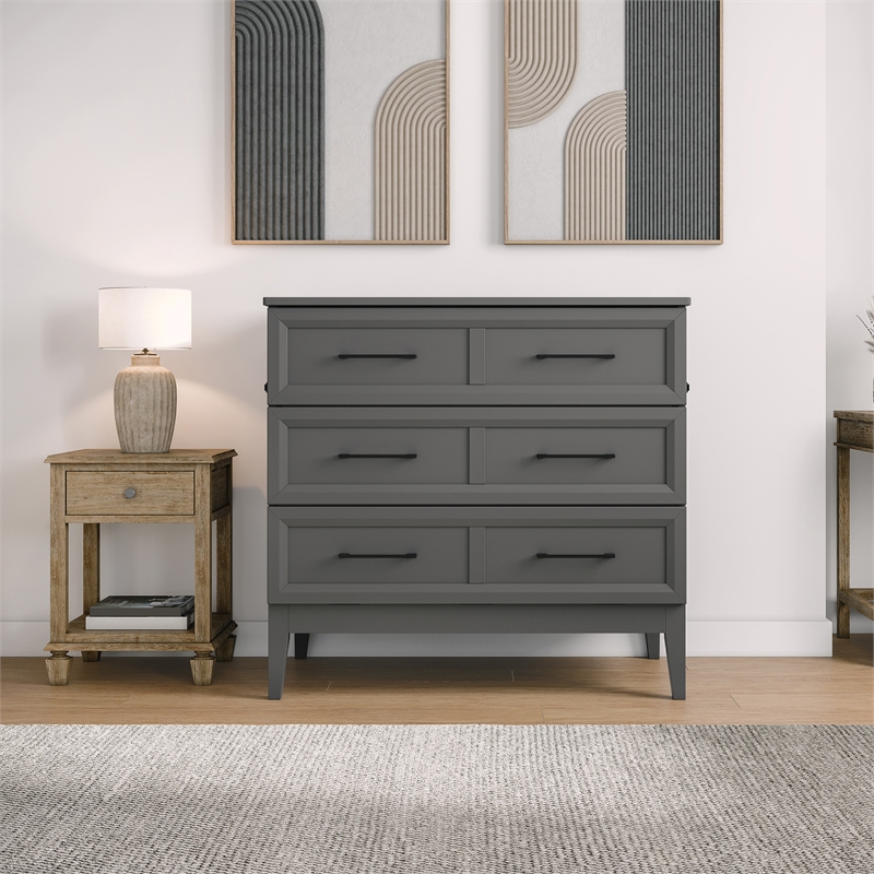 Santa Fe Twin Wood Murphy Bed Chest with Mattress & Built-in Charger in Gray