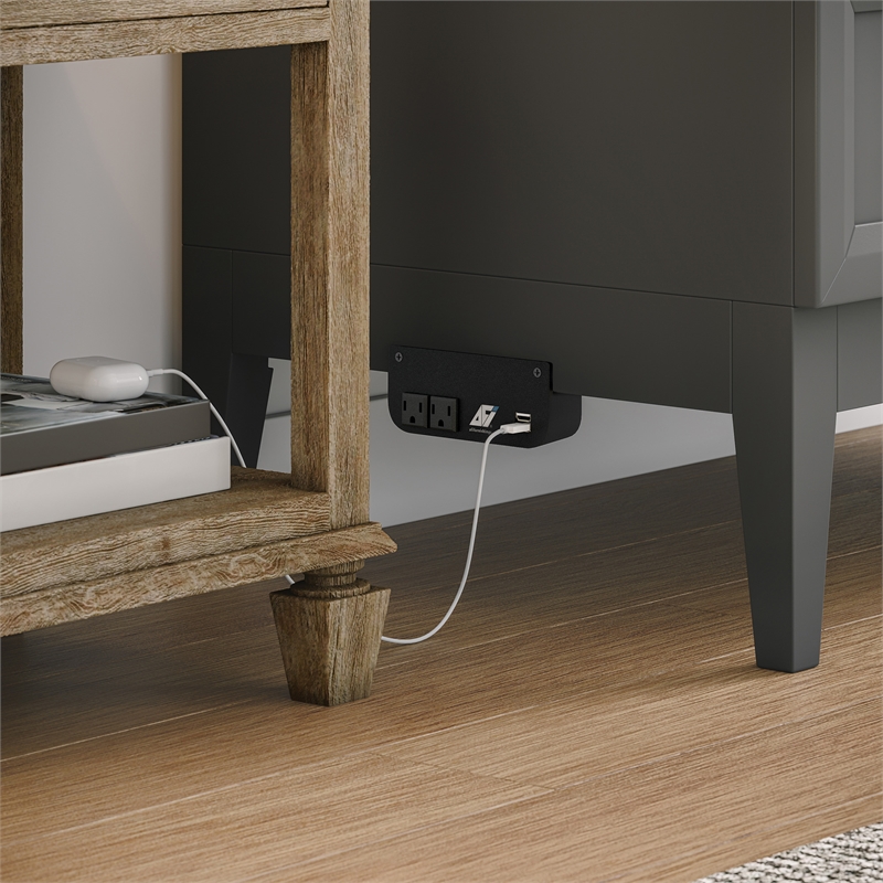 Santa Fe Twin Wood Murphy Bed Chest with Mattress & Built-in Charger in Gray