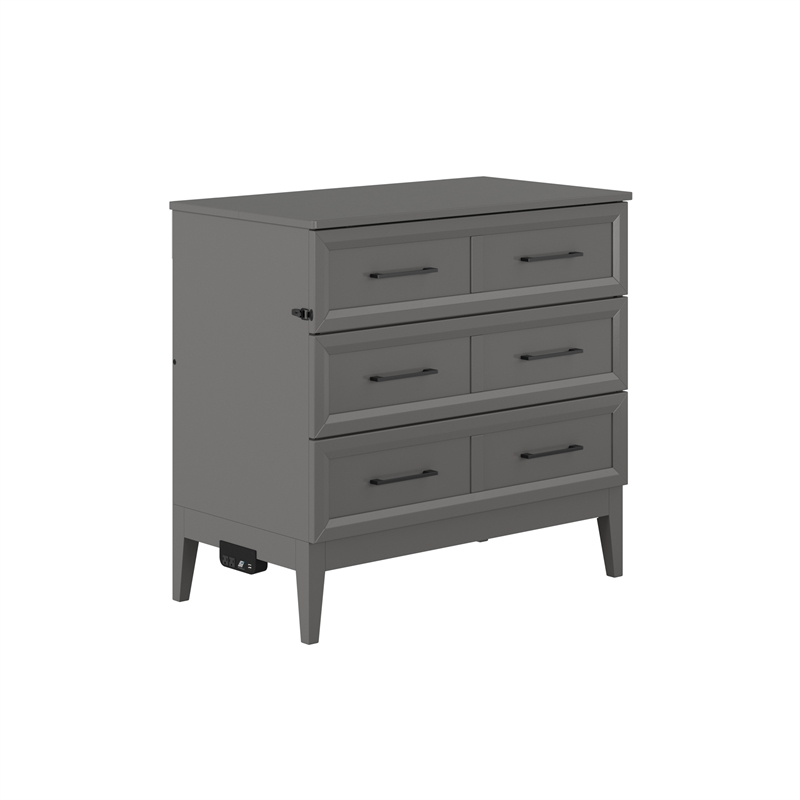 Santa Fe Twin Wood Murphy Bed Chest with Mattress & Built-in Charger in Gray