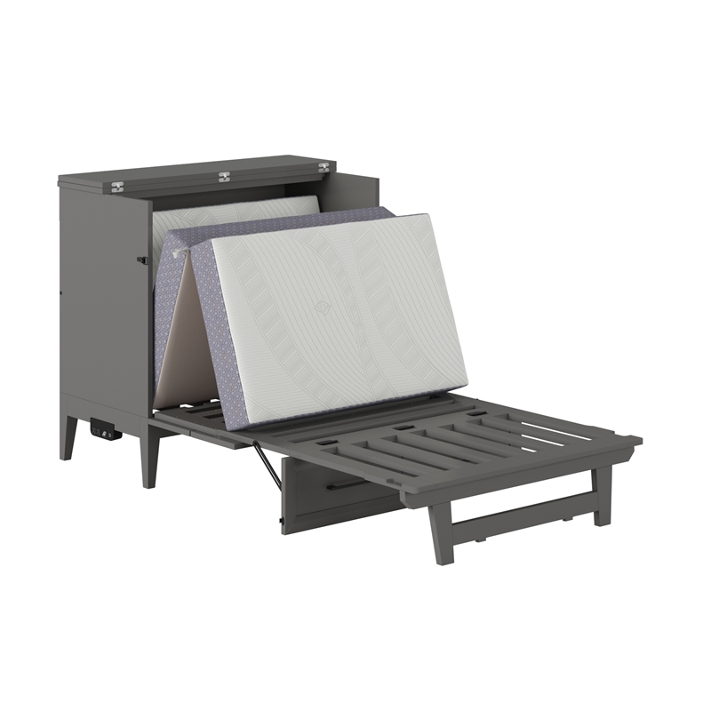 Santa Fe Twin Wood Murphy Bed Chest with Mattress & Built-in Charger in Gray