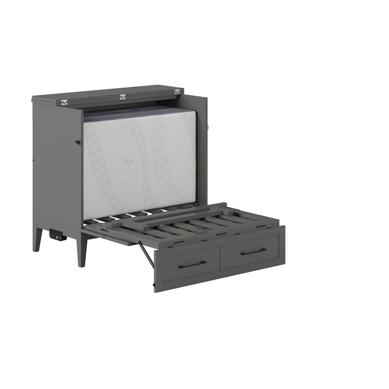 Santa Fe Twin Wood Murphy Bed Chest with Mattress & Built-in Charger in Gray