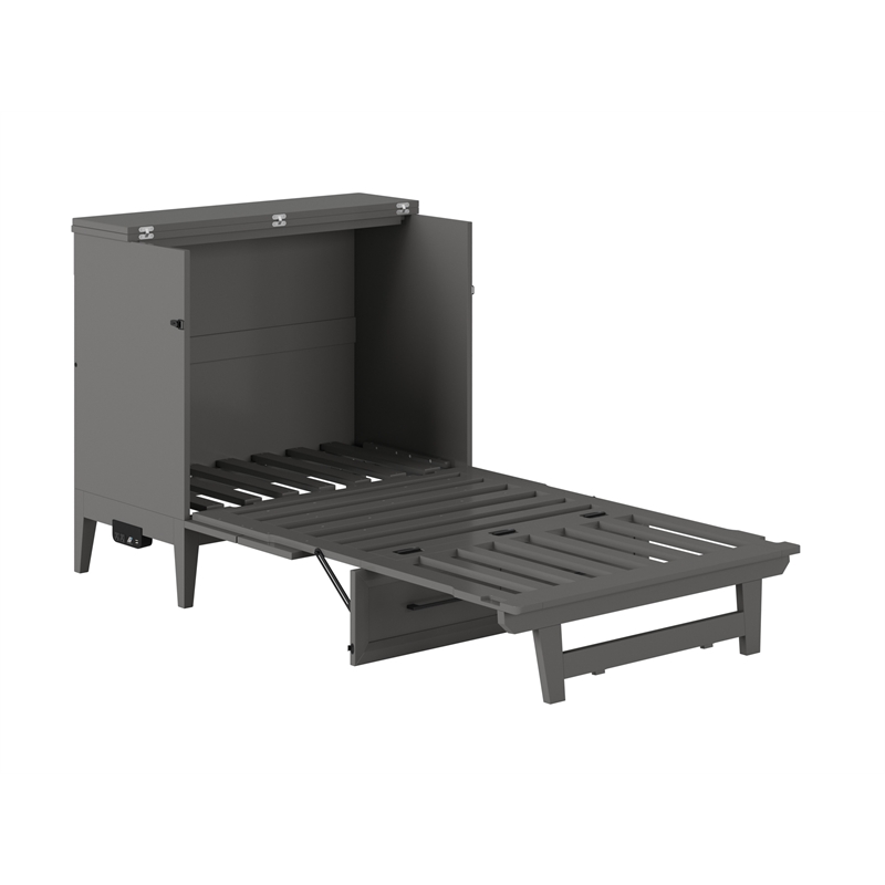 Santa Fe Twin Wood Murphy Bed Chest with Mattress & Built-in Charger in Gray