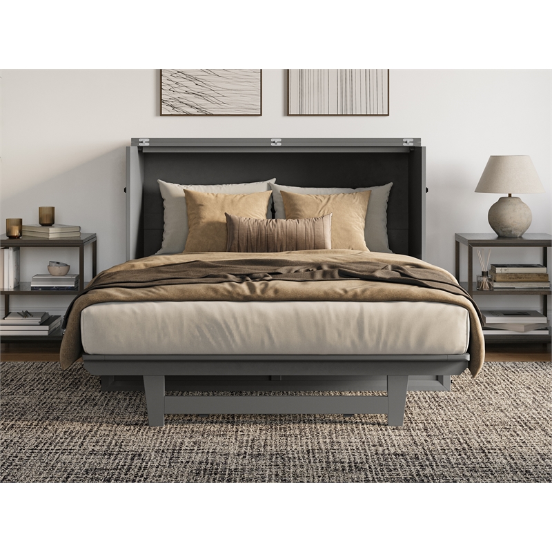 Santa Fe Full Wood Murphy Bed Chest with Mattress & Built-in Charger in Gray