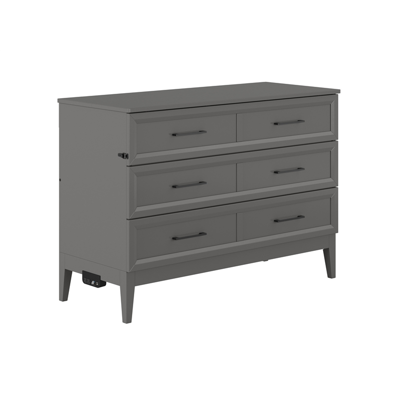 Santa Fe Full Wood Murphy Bed Chest with Mattress & Built-in Charger in Gray