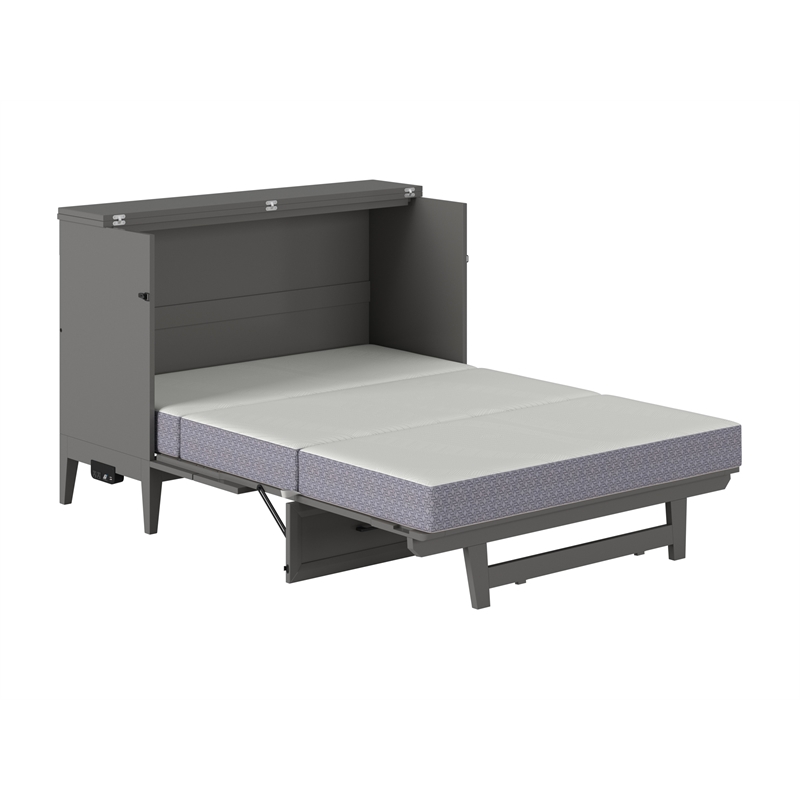 Santa Fe Full Wood Murphy Bed Chest with Mattress & Built-in Charger in Gray