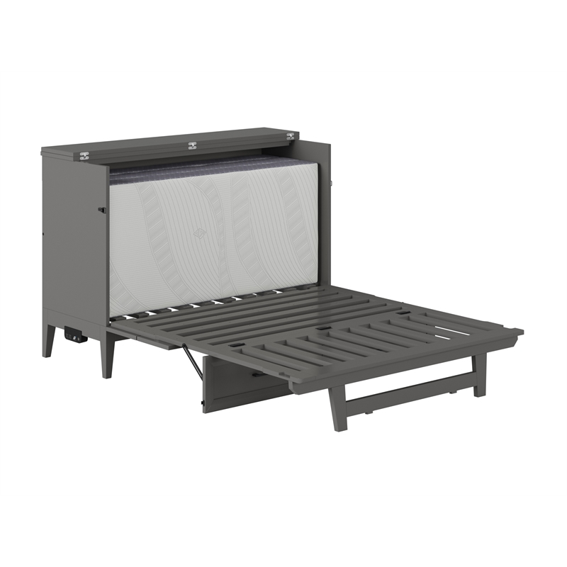 Santa Fe Full Wood Murphy Bed Chest with Mattress & Built-in Charger in Gray