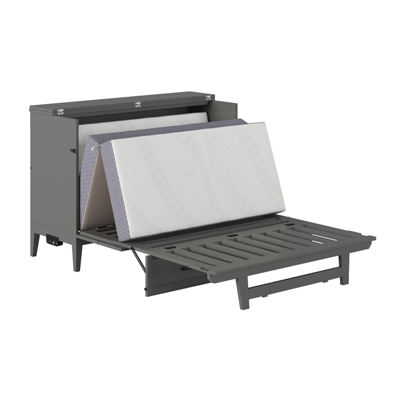 Santa Fe Full Wood Murphy Bed Chest with Mattress & Built-in Charger in Gray