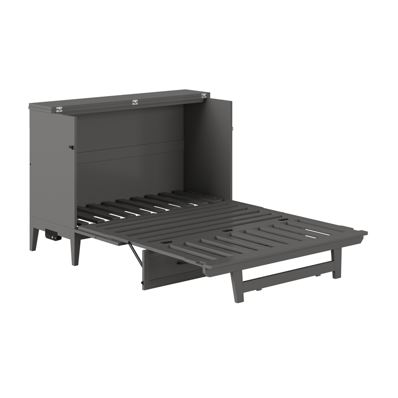 Santa Fe Full Wood Murphy Bed Chest with Mattress & Built-in Charger in Gray