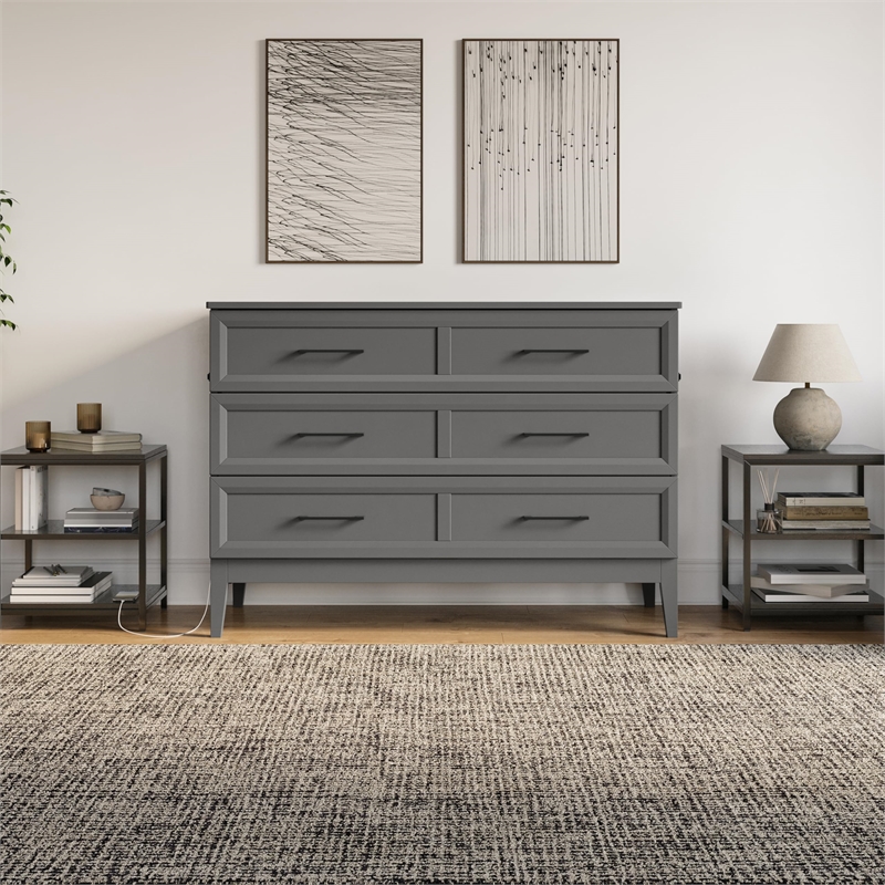 Santa Fe Full Wood Murphy Bed Chest with Mattress & Built-in Charger in Gray