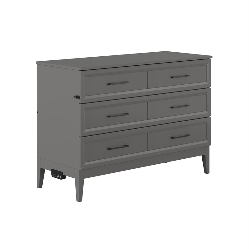 Santa Fe Full Wood Murphy Bed Chest with Mattress & Built-in Charger in Gray