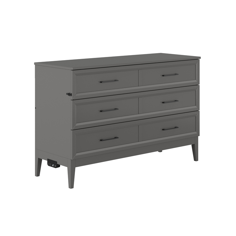 Santa Fe Queen Wood Murphy Bed Chest with Mattress & Built-in Charger in Gray