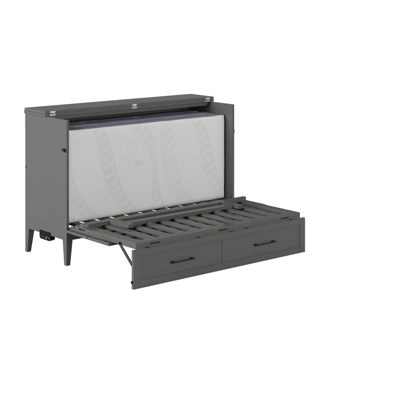 Santa Fe Queen Wood Murphy Bed Chest with Mattress & Built-in Charger in Gray
