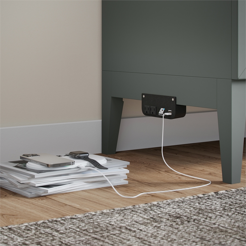 Santa Fe Queen Wood Murphy Bed Chest with Mattress & Built-in Charger in Gray