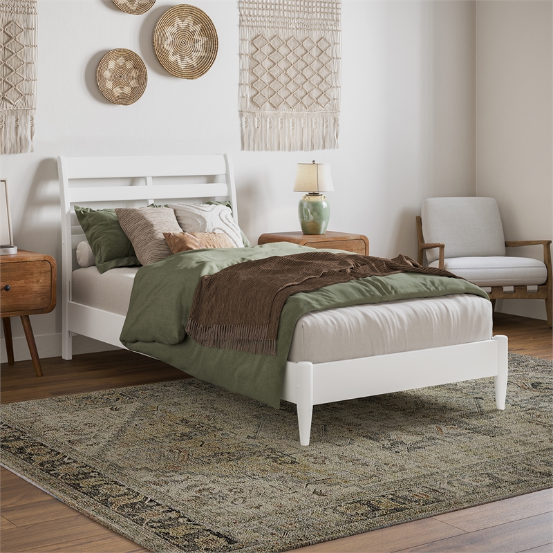 Savannah Twin XL Wood Low Profile Platform Bed in White
