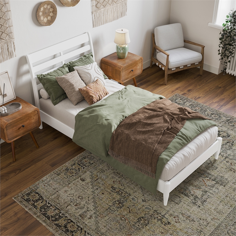 Savannah Twin XL Wood Low Profile Platform Bed in White