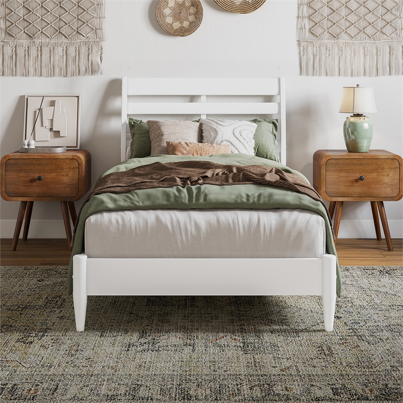 Savannah Twin XL Wood Low Profile Platform Bed in White