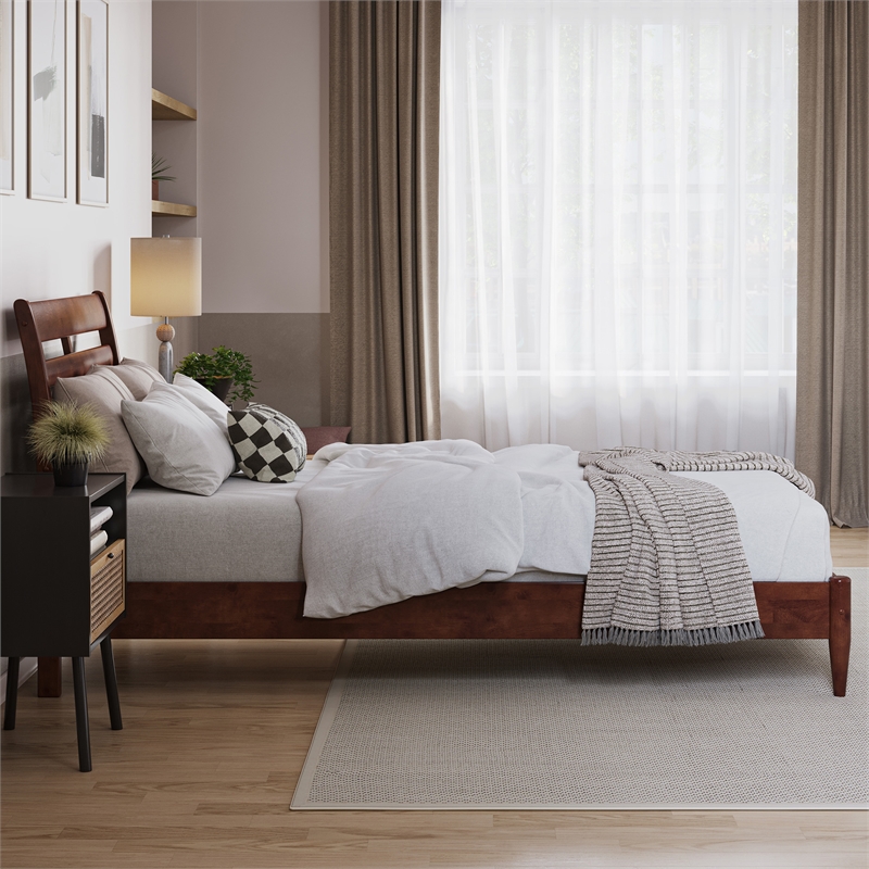 Savannah Twin XL Solid Wood Low Profile Platform Bed in Walnut