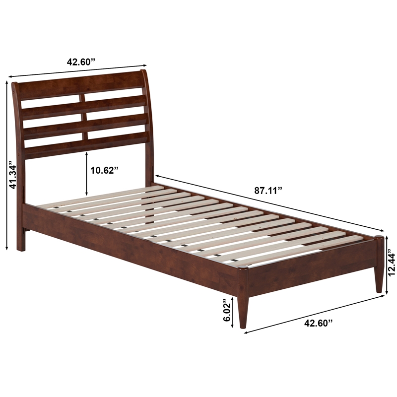Savannah Twin XL Solid Wood Low Profile Platform Bed in Walnut