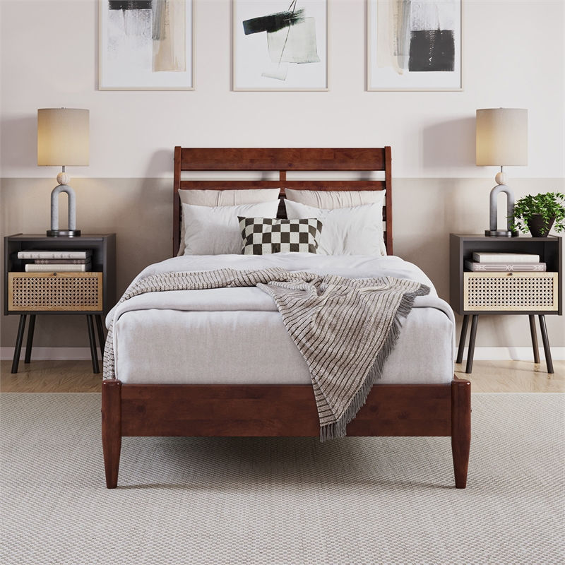 Savannah Twin XL Solid Wood Low Profile Platform Bed in Walnut