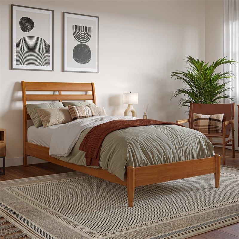 Savannah Twin XL Solid Wood Low Profile Platform Bed in Light Toffee