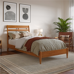 Savannah Twin XL Wood Low Profile Platform Bed in Light Toffee