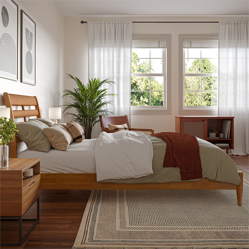 Savannah Twin XL Solid Wood Low Profile Platform Bed in Light Toffee