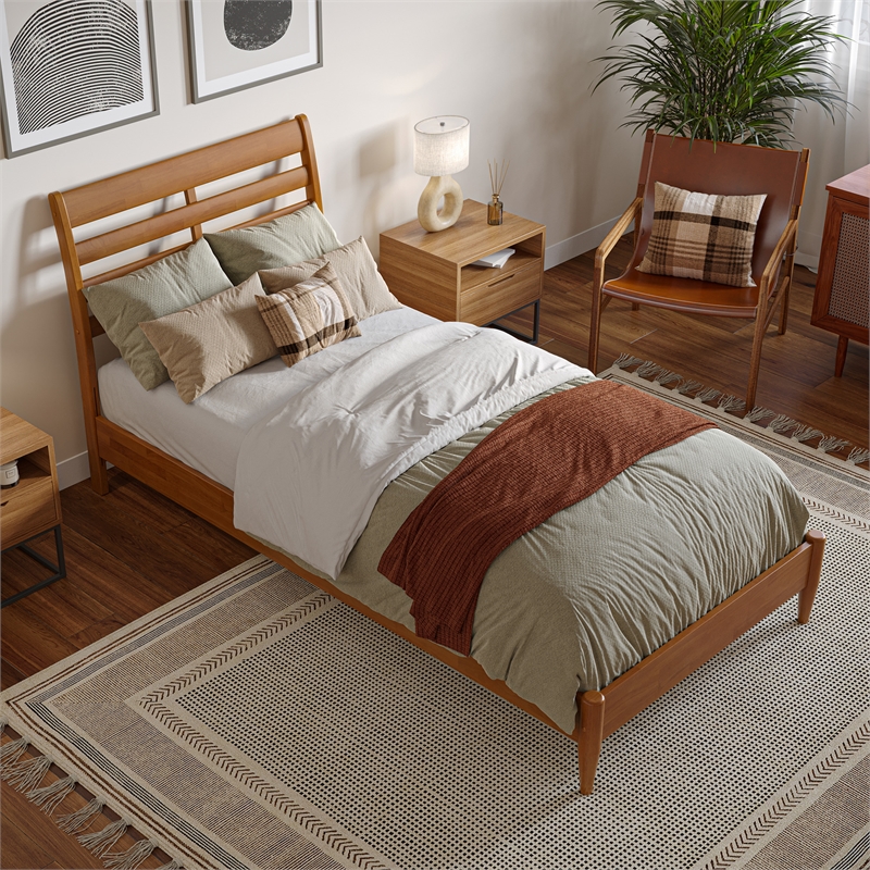 Savannah Twin XL Solid Wood Low Profile Platform Bed in Light Toffee