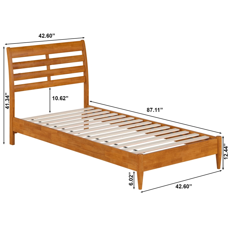 Savannah Twin XL Solid Wood Low Profile Platform Bed in Light Toffee