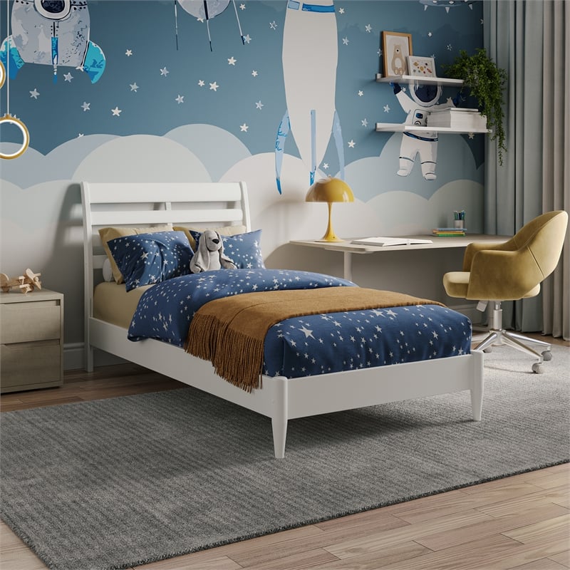 Savannah Twin Wood Low Profile Platform Bed in White