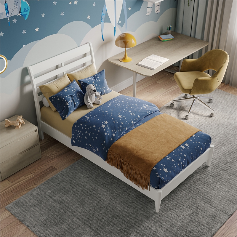 Savannah Twin Wood Low Profile Platform Bed in White