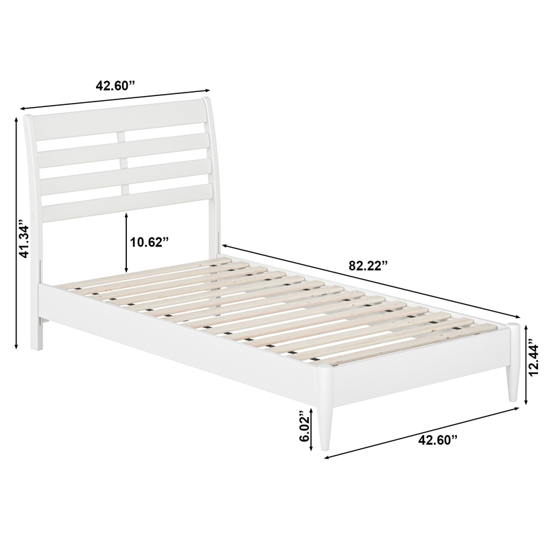 Savannah Twin Wood Low Profile Platform Bed in White