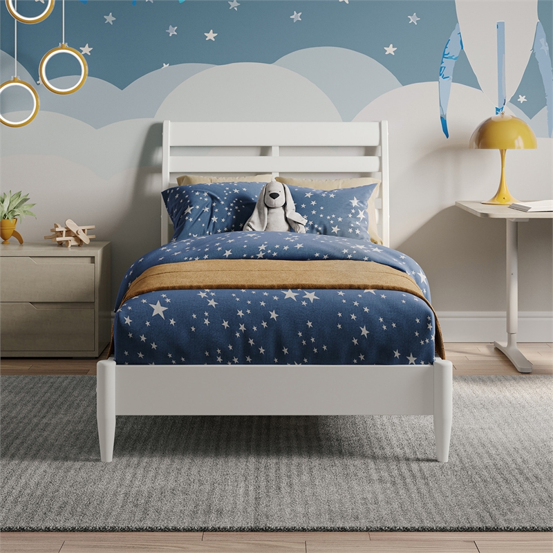 Savannah Twin Wood Low Profile Platform Bed in White