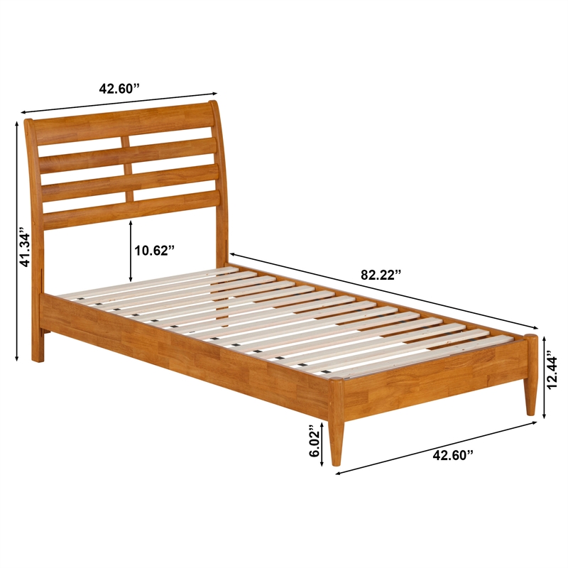 Savannah Twin Solid Wood Low Profile Platform Bed in Light Toffee