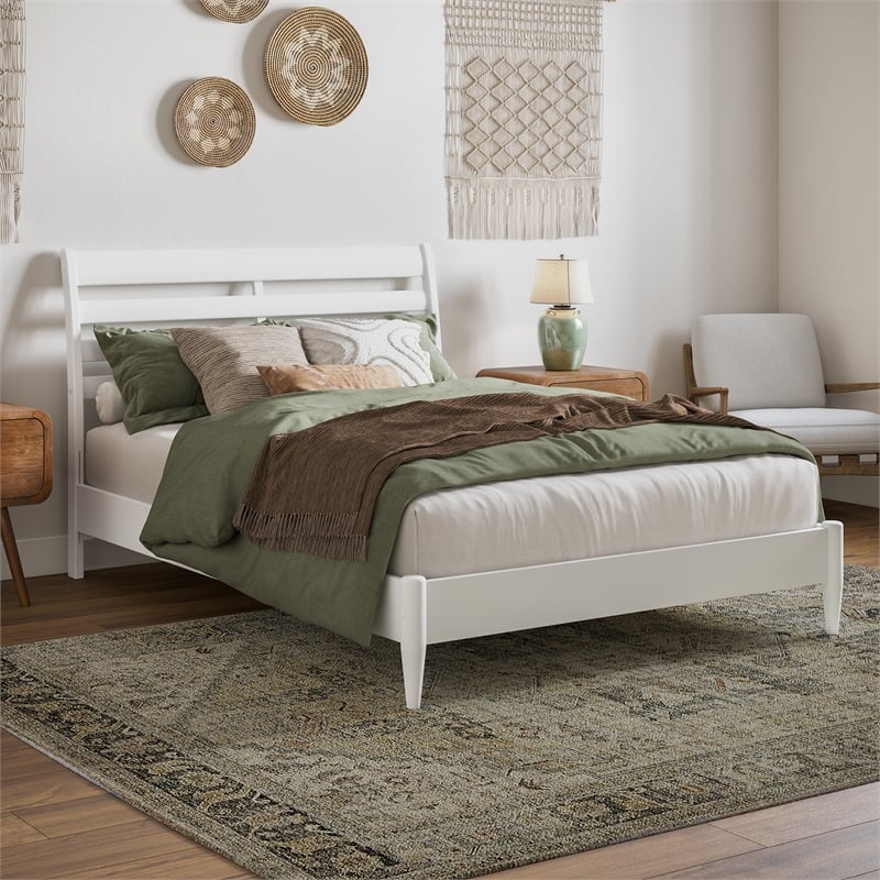 AFI Savannah Full Solid Wood Low Profile Platform Bed in White