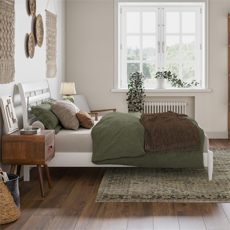 AFI Savannah Full Solid Wood Low Profile Platform Bed in White