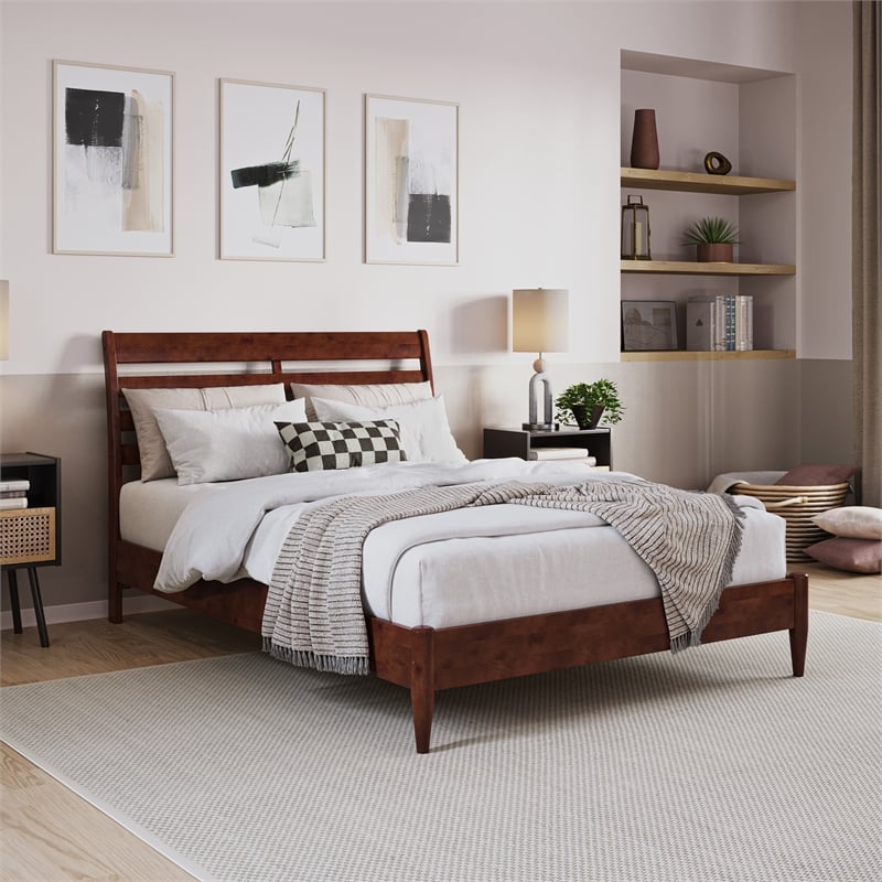 AFI Savannah Full Solid Wood Low Profile Platform Bed in Walnut